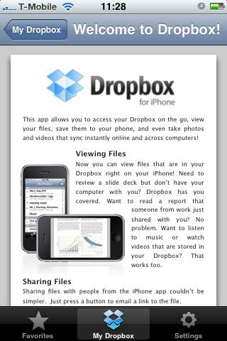Get Dropbox welcome screen iphone app